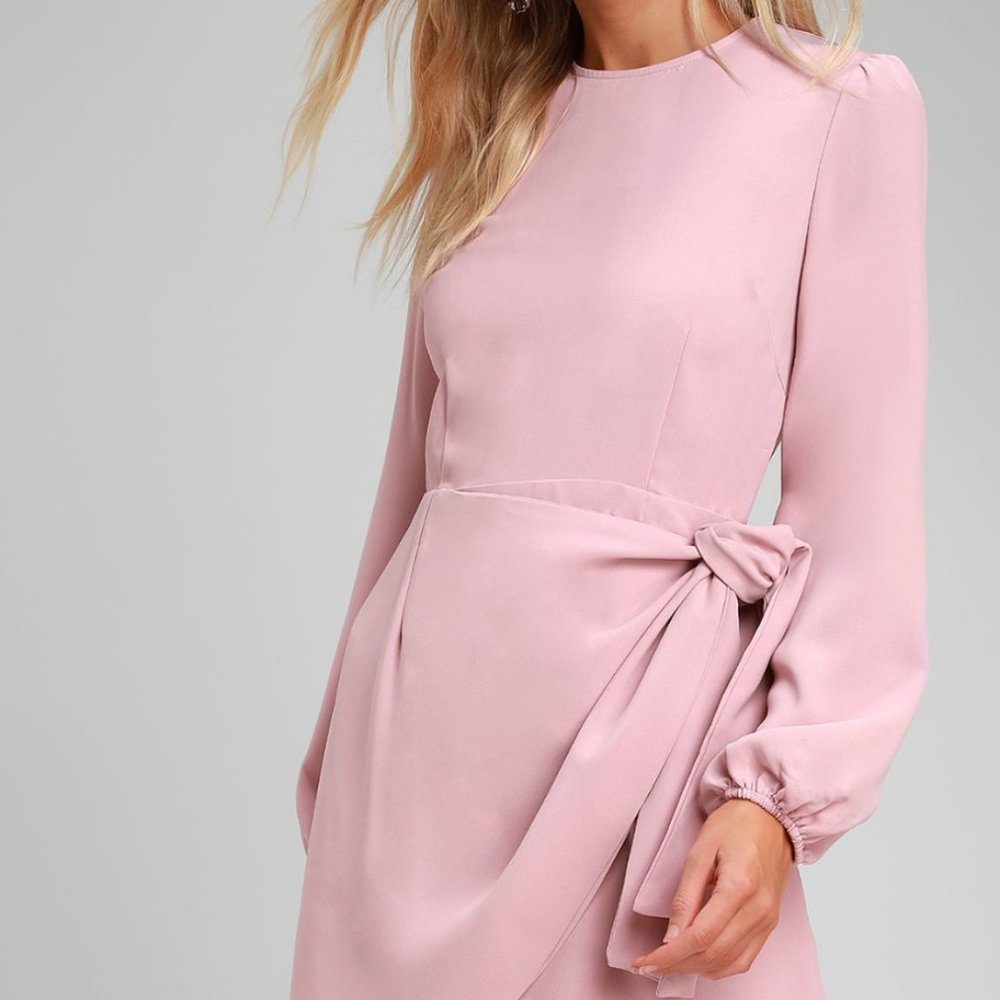 Lulu's NWT Long Sleeve Tie-Front Skater Dress - PINK - XS